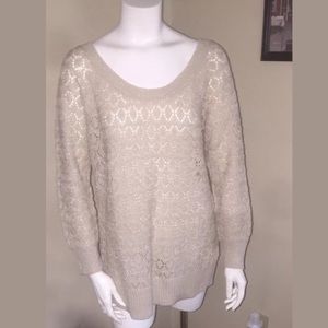 American Eagle Cream Sparkle Open Knit Sweater